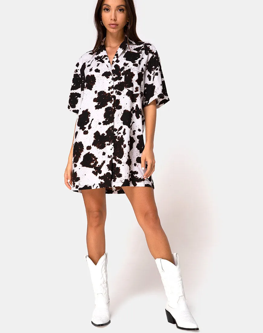 Fresia Mini Dress in Cow Hide Brown and White