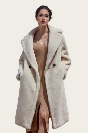 Genuine Long Teddy Coat with Lapel Collar