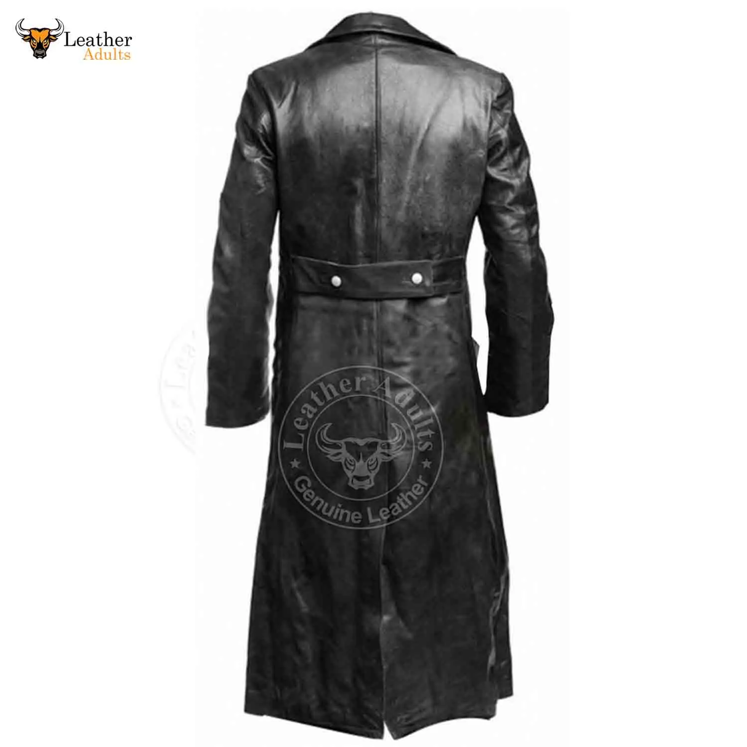 German Classic WW2 Officer Military Uniform Mens Black Real Leather Winter Long Coat