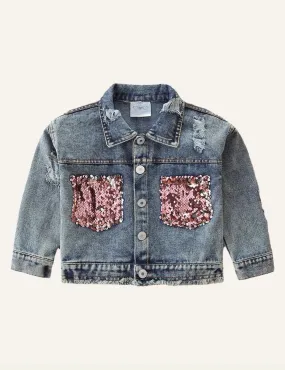 Girl's Denim Sequined Coat