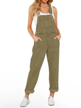 Green olive denim stretch jumper overall