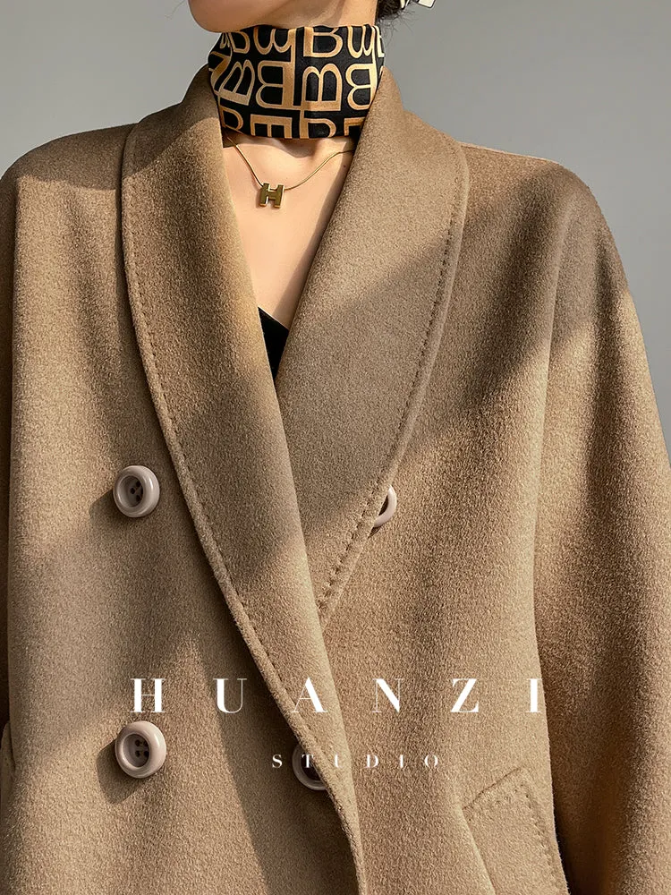 Huanzi high-end double-sided cashmere wool tweed blazer  coat - Vellor