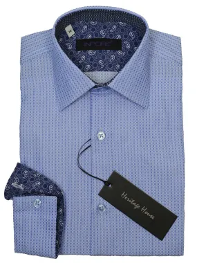 Inpore 18984 100% Cotton Boy's Dress Shirt - Neat Design - Blue, Contemporary Slim Fit