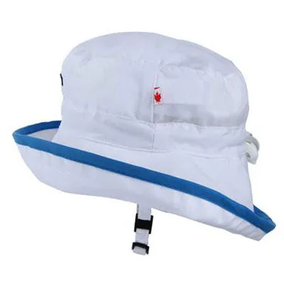 Kids Adjustable Sun Hat, in sizes infant to 2 years, white and blue UPF50 