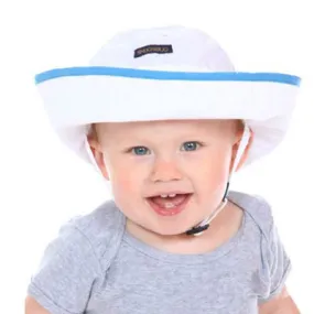 Kids Adjustable Sun Hat, in sizes infant to 2 years, white and blue UPF50 