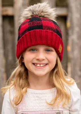 KIDS Red Buffalo Plaid Pom Hat