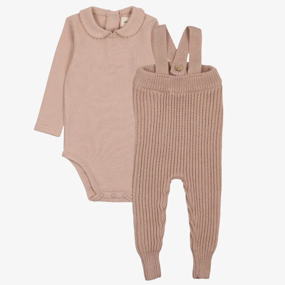 Knit Overall And Onesie - Dusty Pink