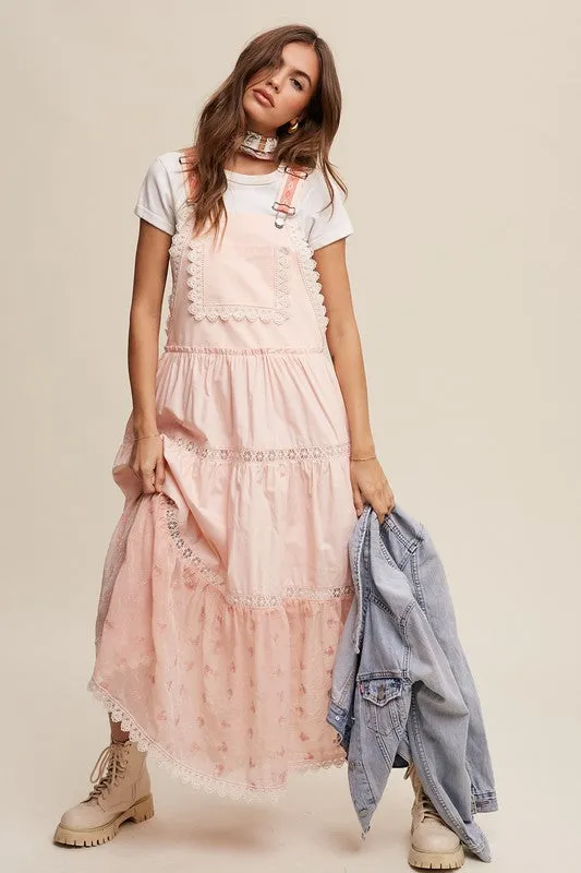 Lace Tiered Overall Dress