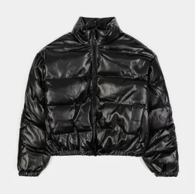 Leather Puffer Womens Jacket (Black)