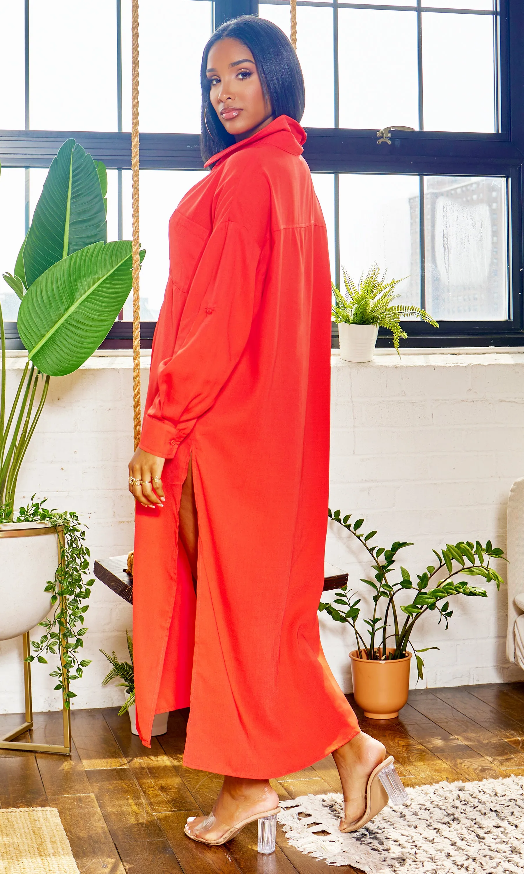 Maddie Love | Oversized Shirt Dress - Tomato/ Burnt Orange FINAL SALE