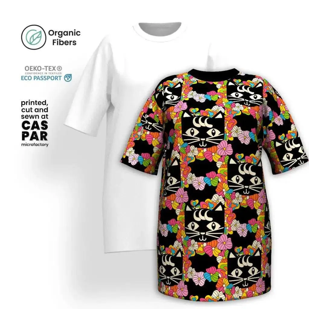 MAGICAT black - T-shirt dress (organic cotton) with black cats