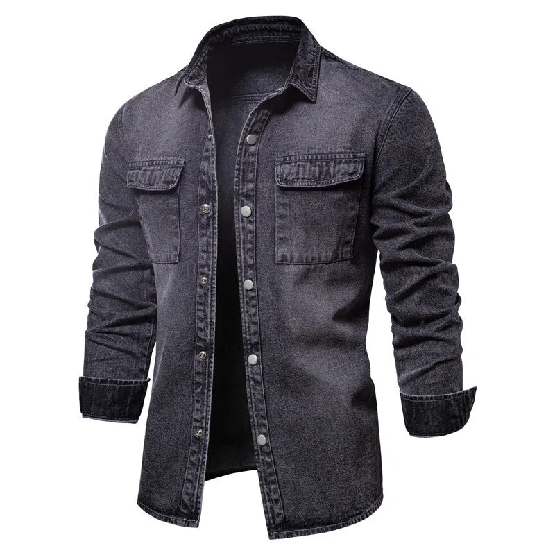 Men's Essential Button Down Long Sleeve Washed Denim Shirt-6001