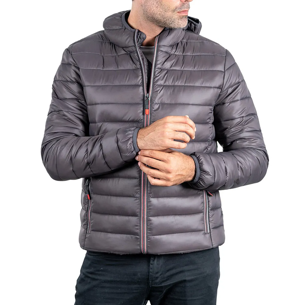 Mens Puffer Hooded Jacket Lightweight Insulated Slim Fit Fall Winter