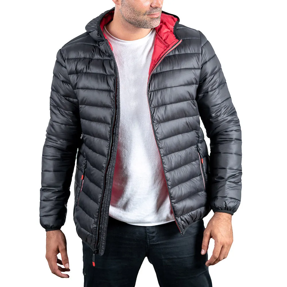 Mens Puffer Hooded Jacket Lightweight Insulated Slim Fit Fall Winter