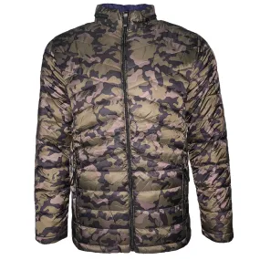 Mens Puffer Zipper Jacket Water Resistant Reversible Zip Up Polyester Camo