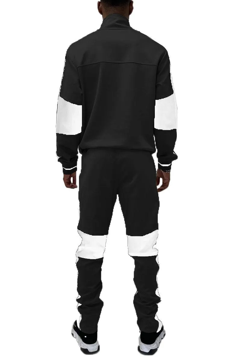 Men's Yellow Black White Moto Color Block Tracksuit Set