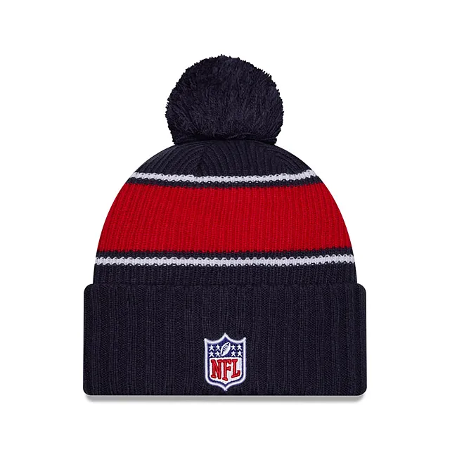 New England Patriots NFL New Era Men's Navy 2024 Sideline Sport Knit Pom Hat