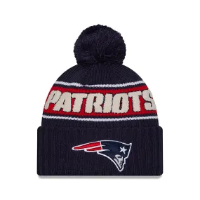 New England Patriots NFL New Era Men's Navy 2024 Sideline Sport Knit Pom Hat