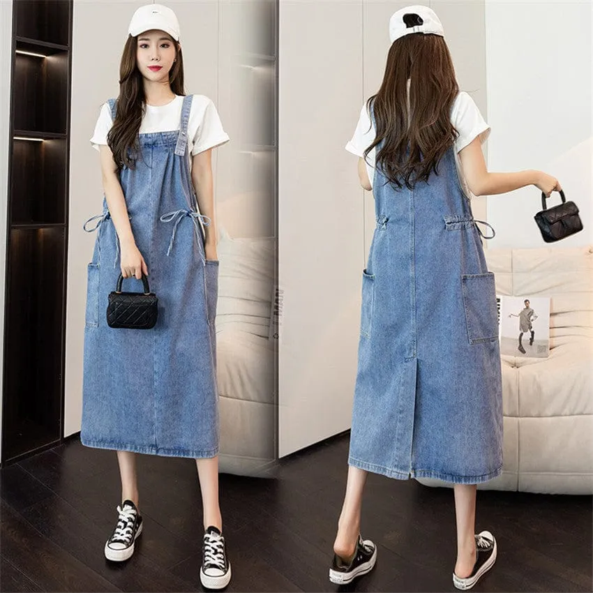 Nostalgic Vibe Drawstring Denim Overall Dress