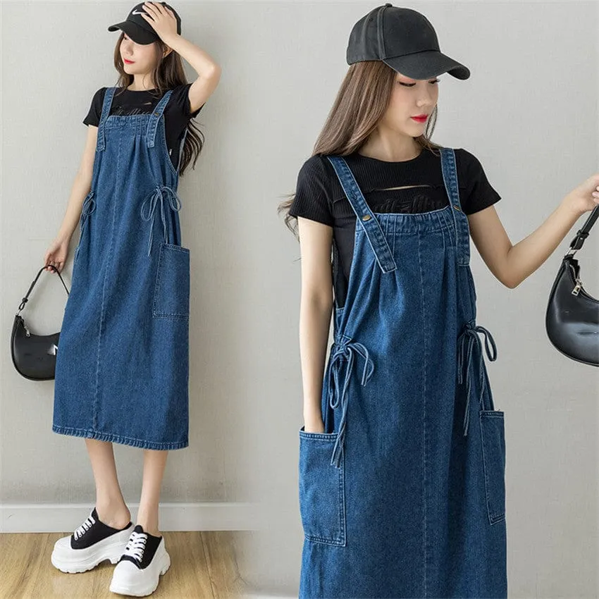 Nostalgic Vibe Drawstring Denim Overall Dress