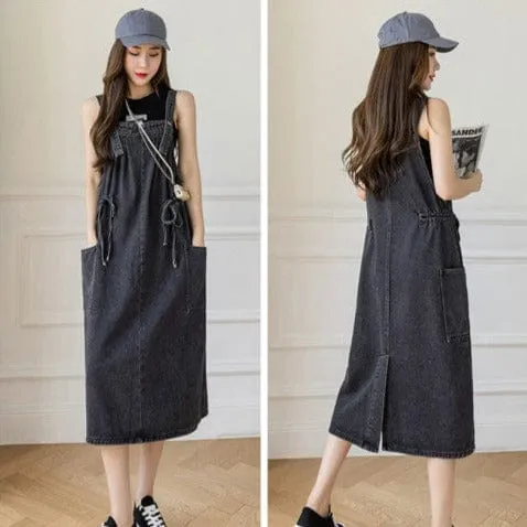 Nostalgic Vibe Drawstring Denim Overall Dress