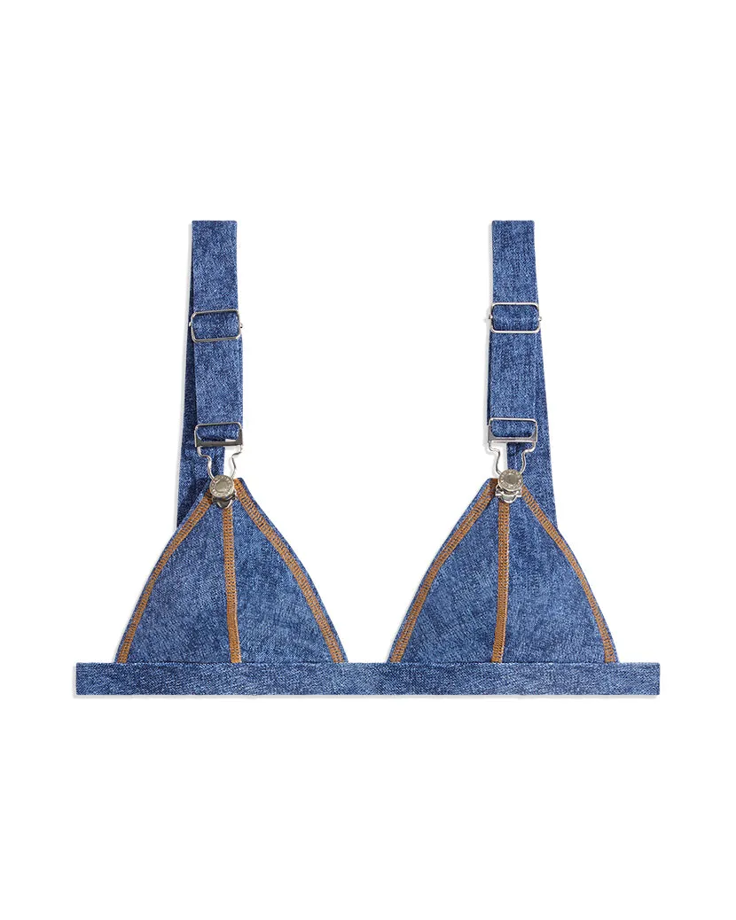 Overall Triangle Denim Bikini Top