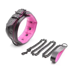 Padded Collar with Leash - One Size (Black/Pink)