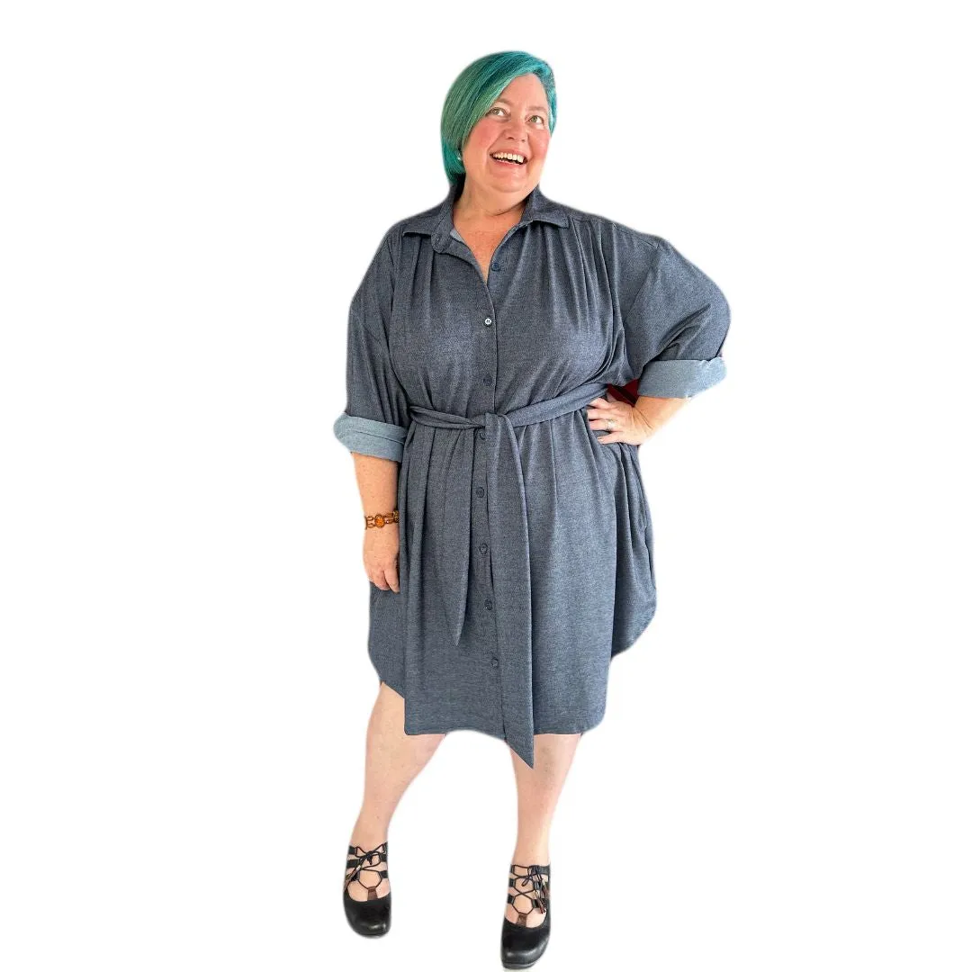 Paula Shirt Dress in Navy Jersy - Versatile Style and Comfort