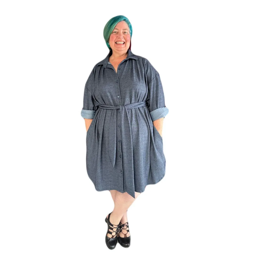 Paula Shirt Dress in Navy Jersy - Versatile Style and Comfort