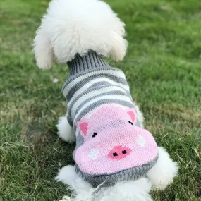 Pink Pig Striped Knitted Crochet Gray Small Dog Sweater