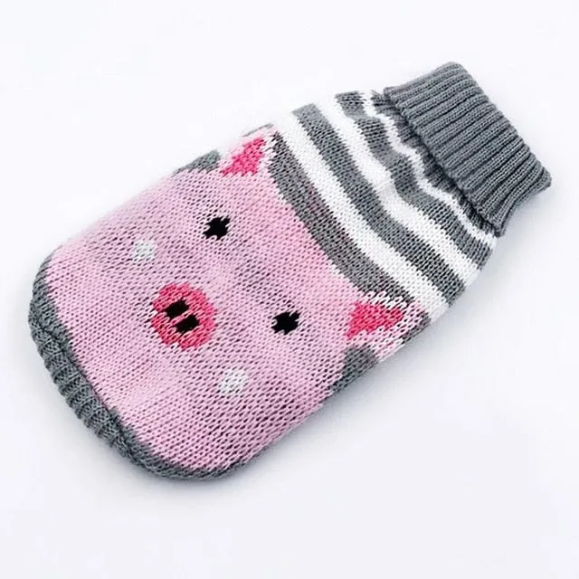 Pink Pig Striped Knitted Crochet Gray Small Dog Sweater