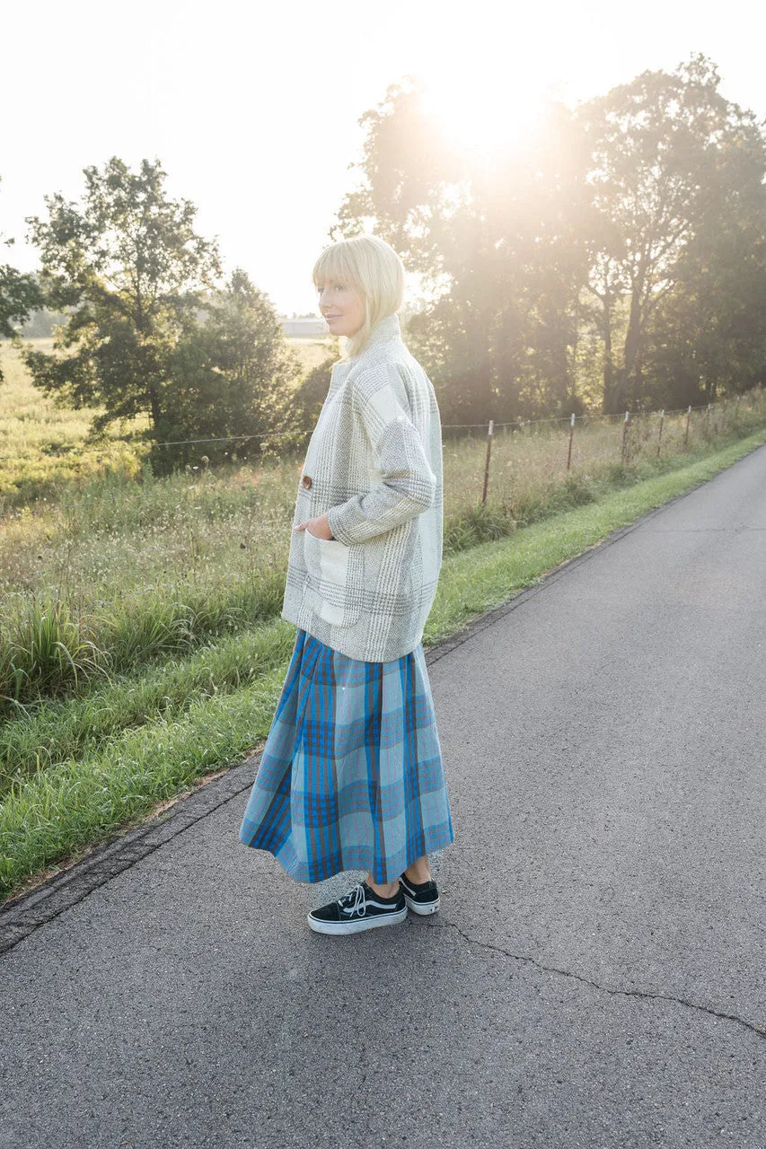 Portuguese Wool Pieper Coat in Cream and Brown Plaid - XL Left