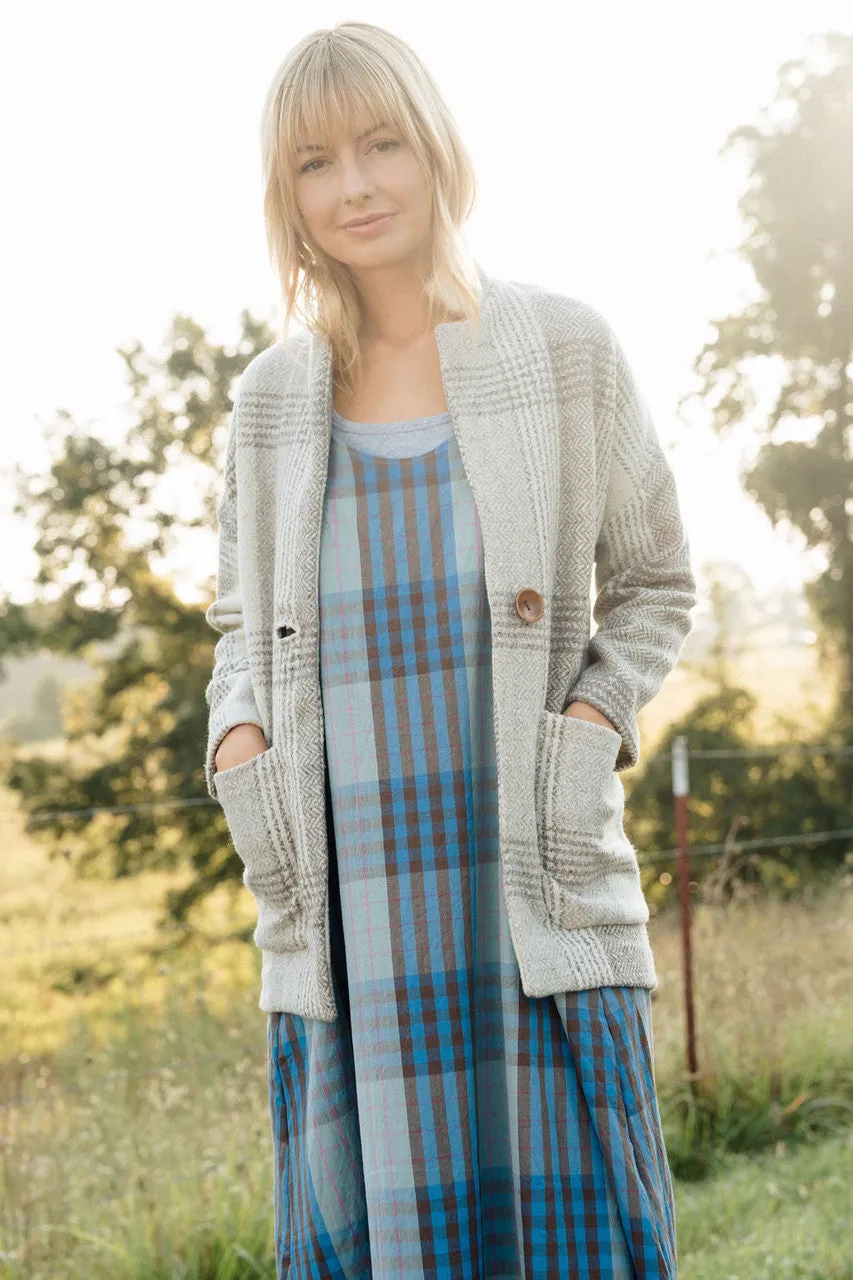 Portuguese Wool Pieper Coat in Cream and Brown Plaid - XL Left