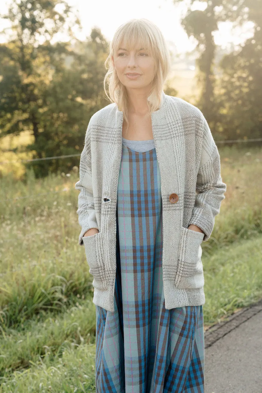 Portuguese Wool Pieper Coat in Cream and Brown Plaid - XL Left