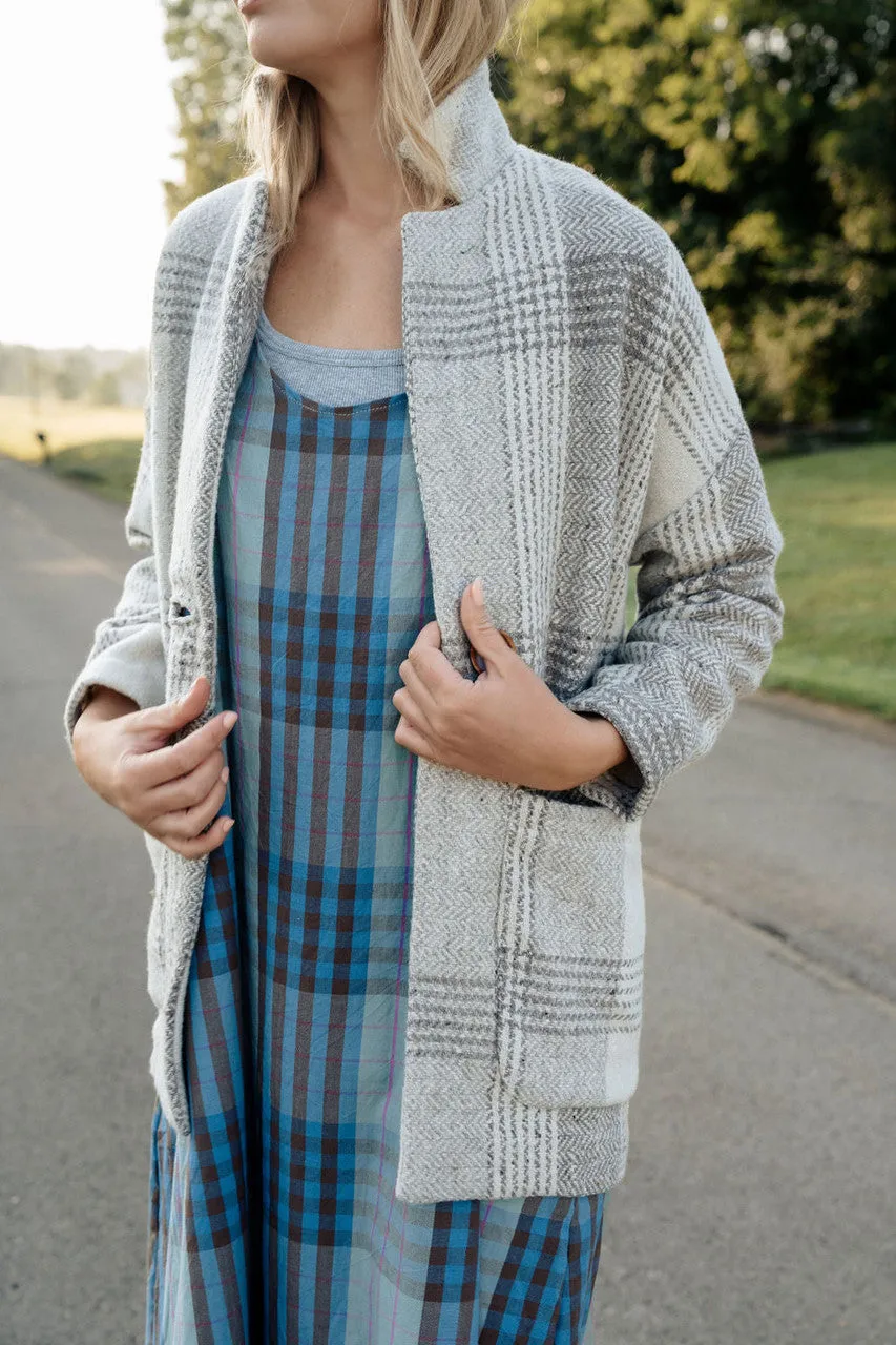 Portuguese Wool Pieper Coat in Cream and Brown Plaid - XL Left