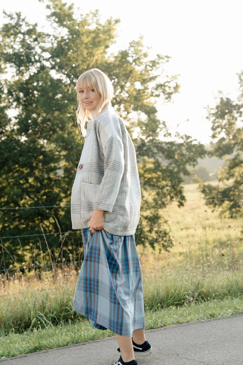 Portuguese Wool Pieper Coat in Cream and Brown Plaid - XL Left