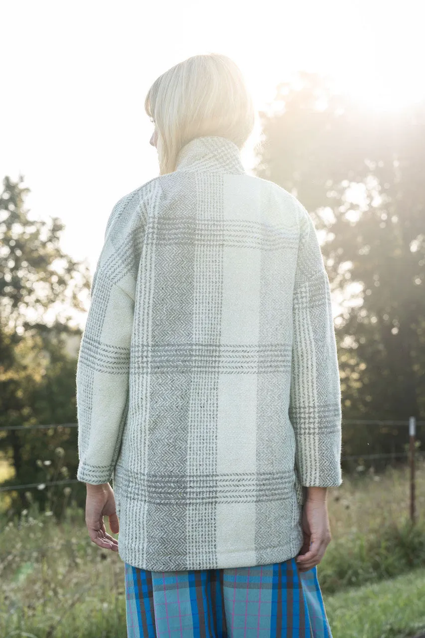 Portuguese Wool Pieper Coat in Cream and Brown Plaid - XL Left