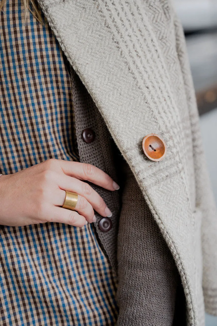 Portuguese Wool Pieper Coat in Cream and Brown Plaid - XL Left