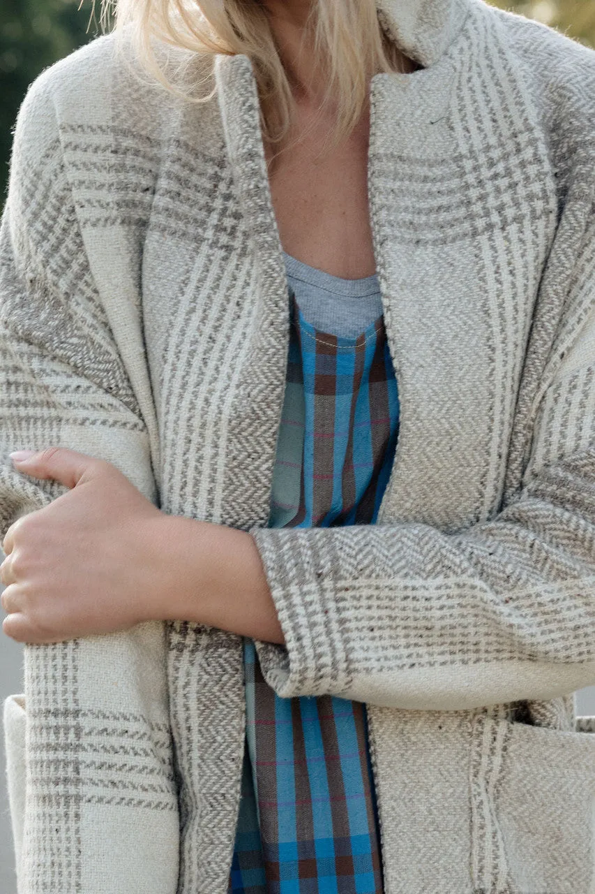 Portuguese Wool Pieper Coat in Cream and Brown Plaid - XL Left