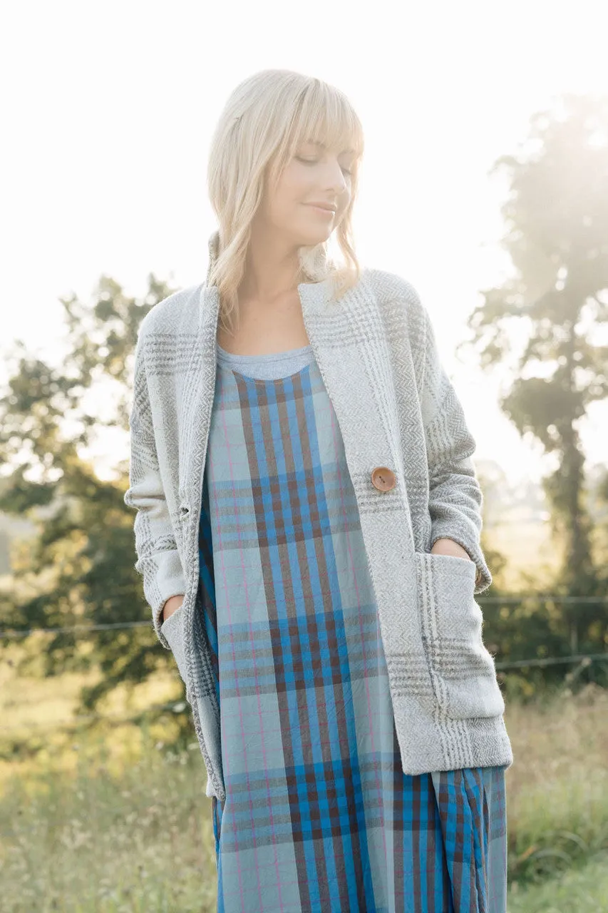 Portuguese Wool Pieper Coat in Cream and Brown Plaid - XL Left