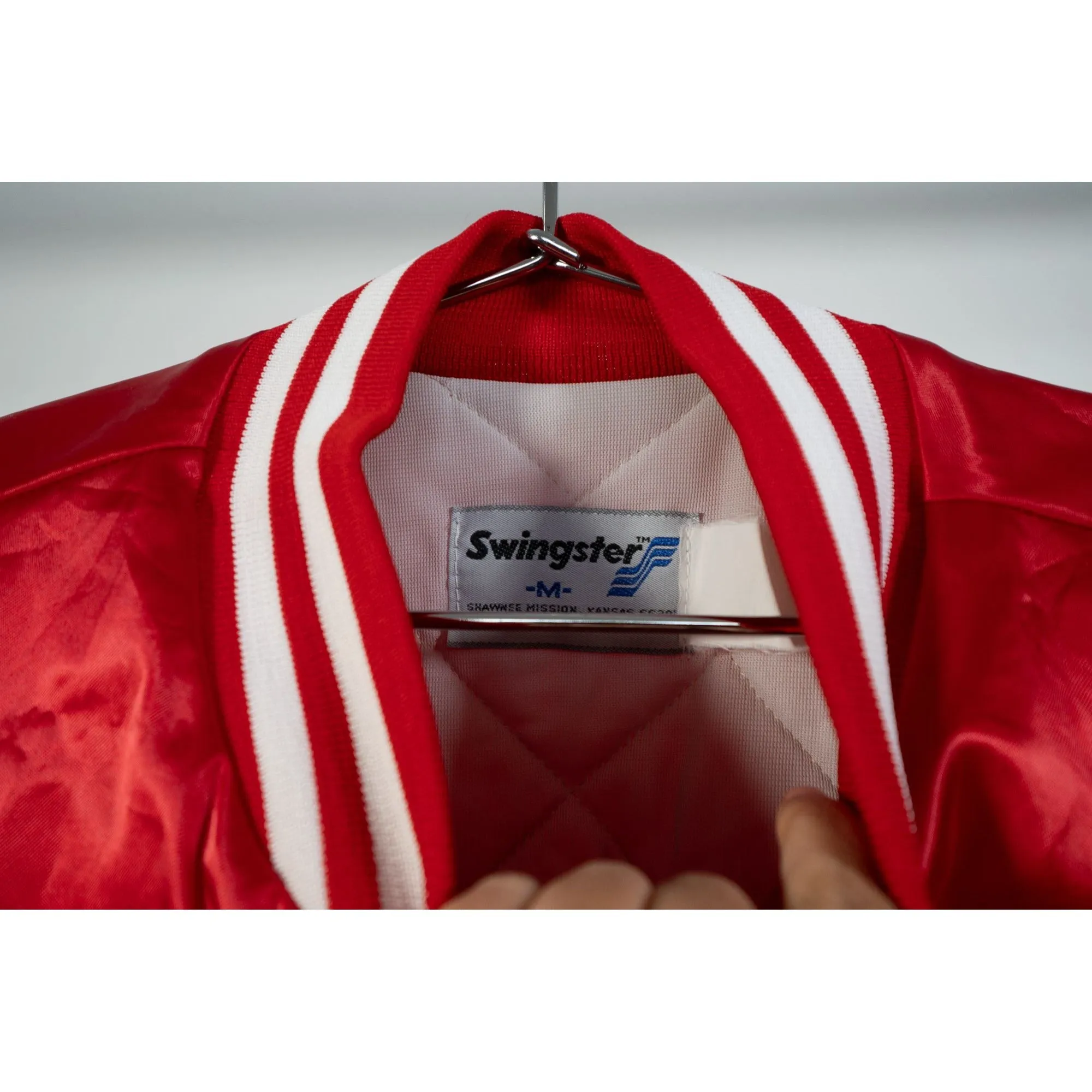 "Retail" Vintage Swingster Quilt Lined "WESTERN" Snap Puffer Varsity Jacket Red Medium