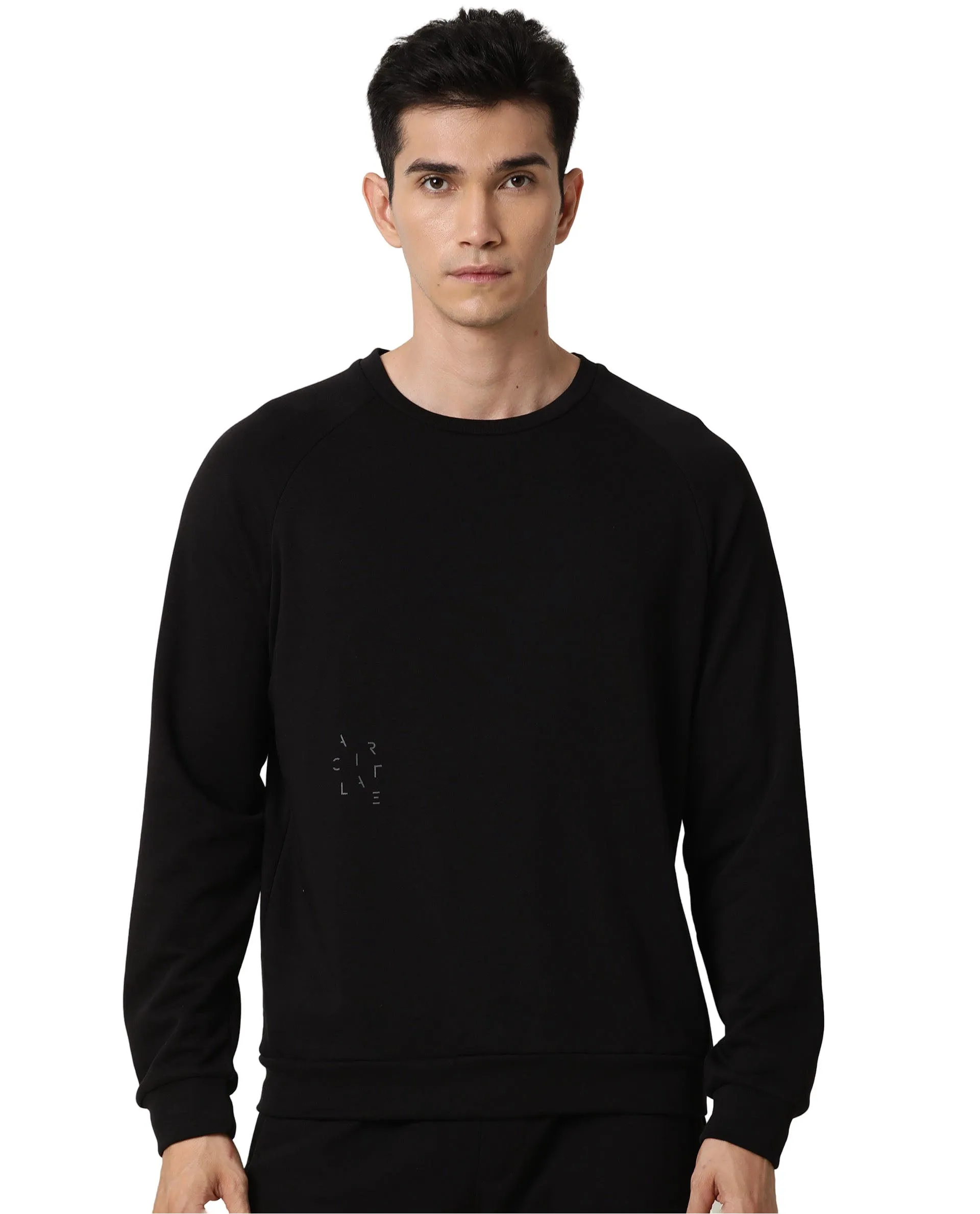 Rare Rabbit Articale Men's Arum Double Black Cotton Fabric Full Sleeves Solid Sweatshirt