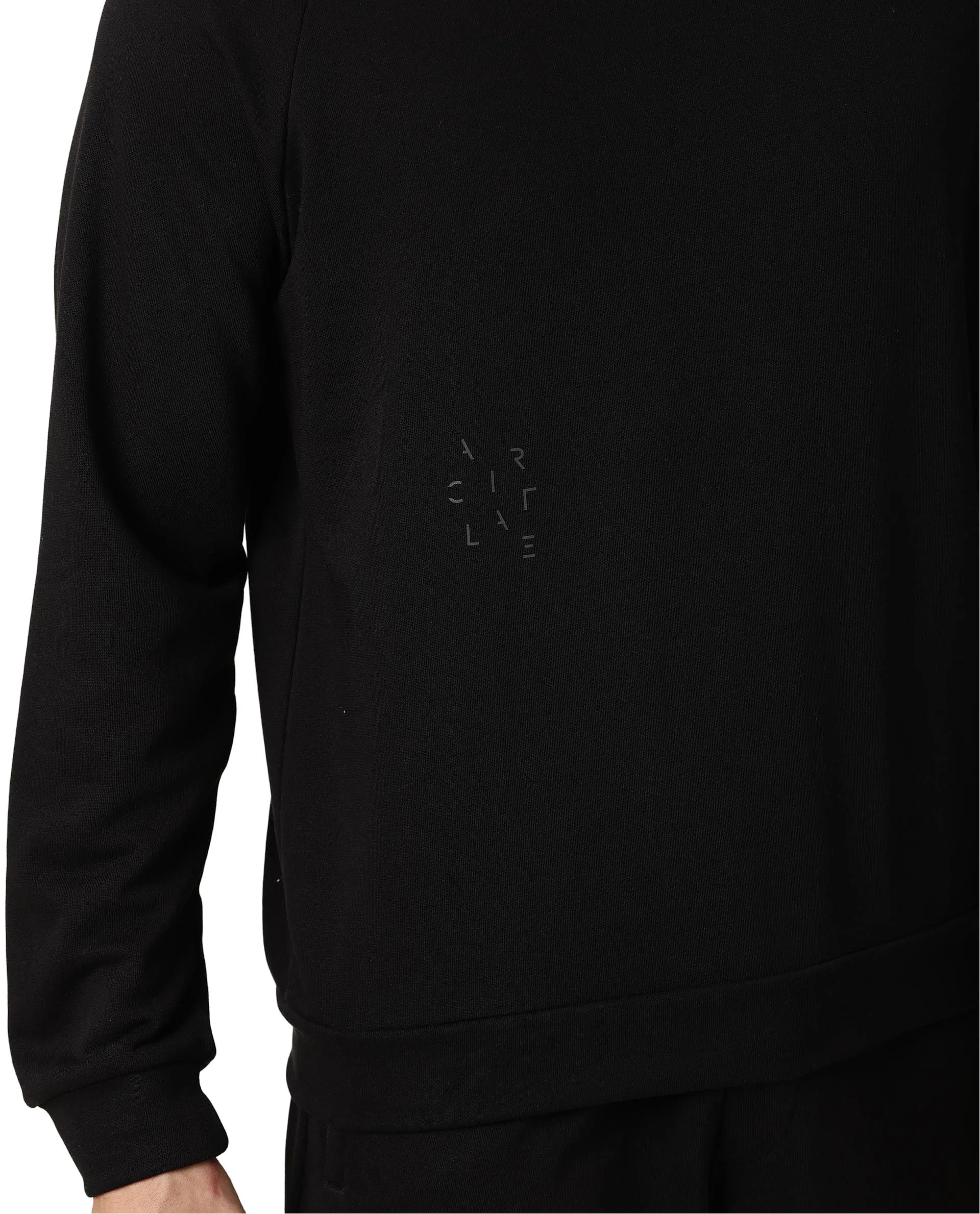 Rare Rabbit Articale Men's Arum Double Black Cotton Fabric Full Sleeves Solid Sweatshirt