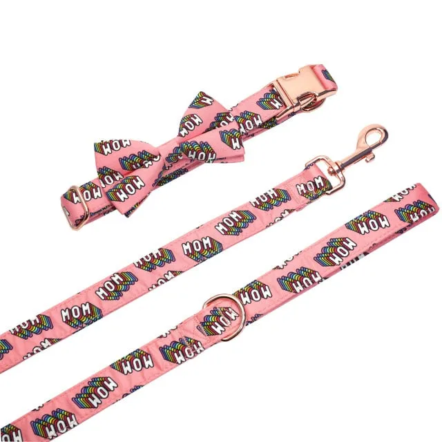 Red WOW/MOM Bow Collar | Personalized Collar And Leash