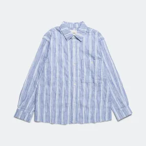 Relaxed L/S Shirt - Crinkley Navy/White Stripe