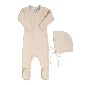 Rolled Collar Ribbed Knit Romper with Hat