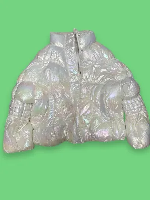 Rubynee Vintage y2k Reflective white puffer jacket