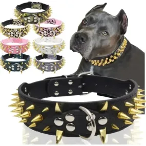 Spiked Dog Collar & Leash Set – Rivet Leather Adjustable for Outdoor Walking