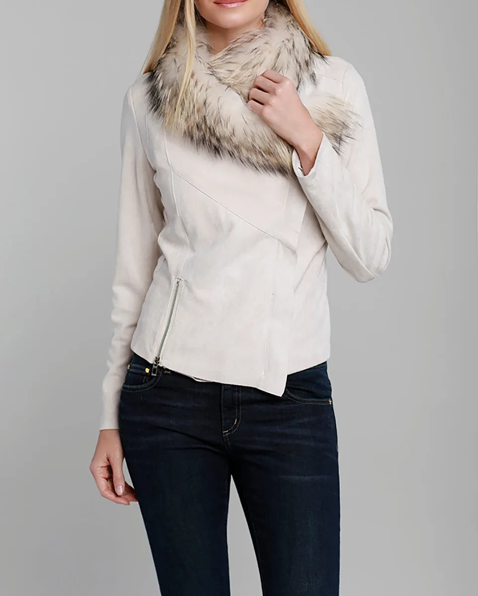 Suede Jacket with Fur Collar