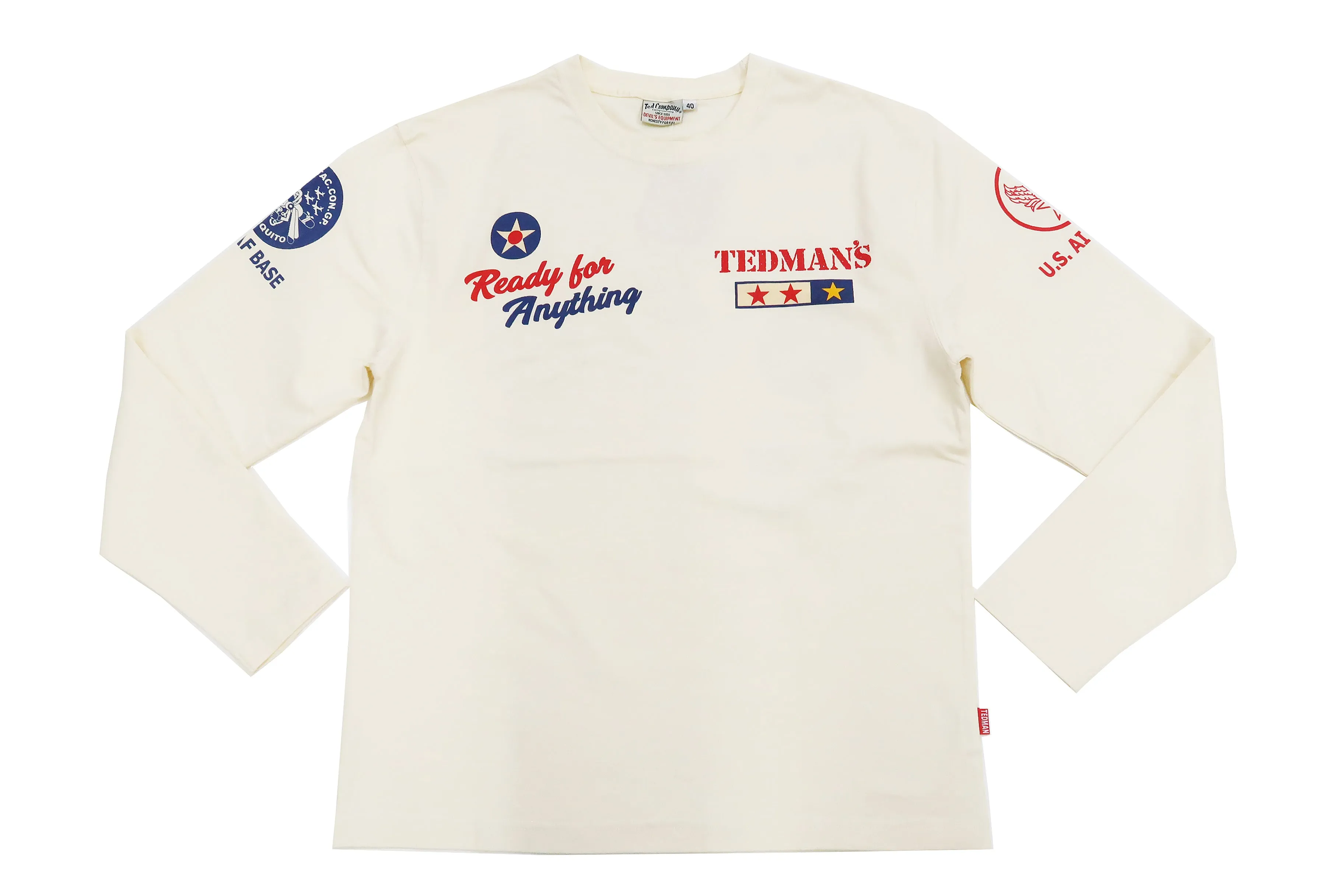 Tedman T-Shirt Men's Lucky Devil Military Graphic Long Sleeve Tee Efu-Shokai TDLS-349 Off-White